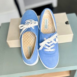 Grasshoppers Stretch Blue Lace Up Tennis Shoe Wedge Heel